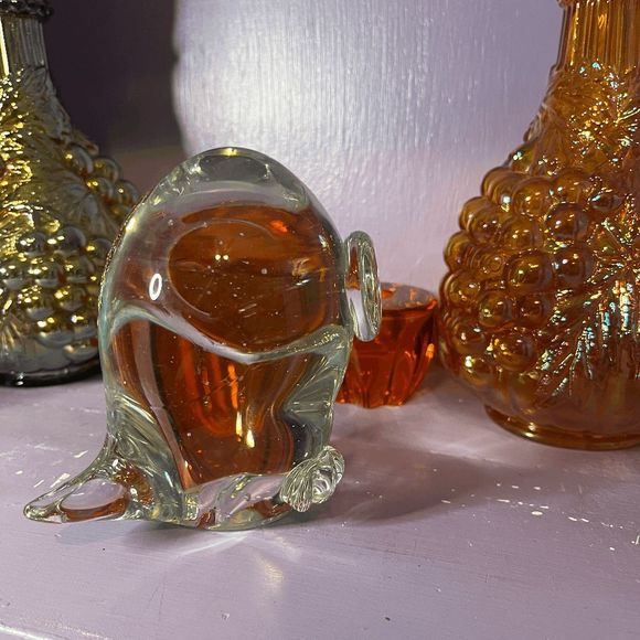 Vintage Art Glass MOD Chunky Owl Figurine Paperweight - Picture 1 of 6